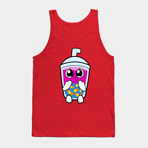 Sad Boba Milktea Kawai Tank Top by Irlustra Studio